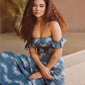 Dusty Blue Floral Print Two-Piece Maxi Dress